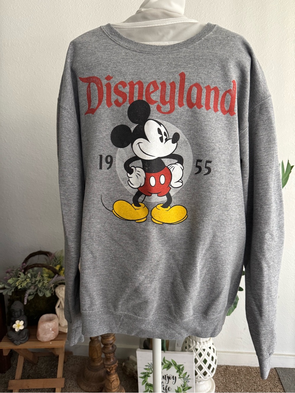 Disney Grey Mickey Mouse Crewneck Sweatshirt with Red Logo